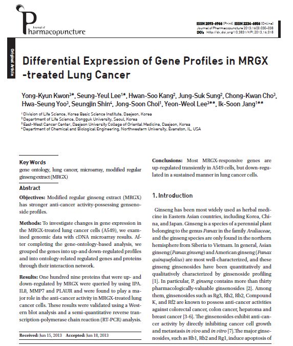 폐암에 있어 MRGX 처치로 유전자 발현 차이 프로파일 논문초록